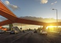 Avenue in lisbon portugal, with pedestrian bridge, cars to circulate and sunset, lisbon portugal segunda circular