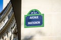 Avenue Matignon street sign, Paris, France