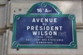 Avenue of President Wilson, Paris France - who lived from 1856 to 1924, AUGUST 2015 - Etats-Unis D'Amerique