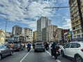 Avenue and traffic in Sao Paulo, city center, Mercurio Avenue. Royalty Free Stock Photo