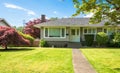 Average North American residential house with concrete pathway over front yard