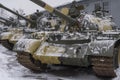 The average Soviet t-55 tank close-up in the Museum