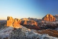 Averau Peak and Tofana di Rozes, the Dolomites in the autumn sunset light.