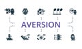 Aversion icon set. Monochrome simple Aversion icon collection. Food Allergy, Adenoids, Allergen, Air Pollution Royalty Free Stock Photo