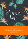 Avesome design for you personal cover with text Summer time. Floral frame design with text tempate. Tropical theme for