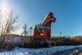 Avesta - March 29, 2018: The traditional Dalarna horse in Avesta, Sweden