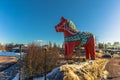 Avesta - March 29, 2018: The traditional Dalarna horse in Avesta, Sweden