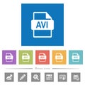 AVI file format flat white icons in square backgrounds