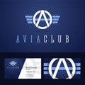 Avia club logo and business card template. Royalty Free Stock Photo
