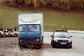 Avia and Opel Astra in Hradecek in Czechia on 17. November 2023 on colour film photo