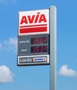 AVIA sign with fuel prices at the filling station