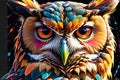 Avian Abstract Symphony: Owl Portrait Embracing Abstract Art, Vibrant Double Exposure Technique, Bright Colors Meshing as If