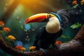 Avian beauty a toucans portrait showcasing vibrant feathers in the forest