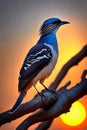 Avian Elegance. Bird perched on a branch against the setting sun