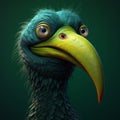 Digital Bird With Long Feathers: A Witty And Clever Cartoon In The Style Of Zbrush