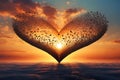 Avian Love: Flying Birds Forming Heart Shape in the Sunset Sky Royalty Free Stock Photo