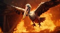 Intense And Humorous Animal Portraits: Pelican Soaring Through Flaming Fire