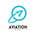 Airplane abstract icon logo with aviation inscription