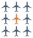 Aviation airplane new idea, orange airplane concept, vector illustration