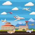 Aviation airport echelon concept, cartoon style