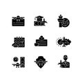 Aviation black glyph icons set on white space