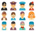 Aviation flat avatar icons. Airport characters in style vector illustration