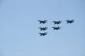 Aviation group `Russian knights` show aerobatics on SU-27 at the air show