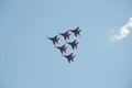 Aviation group `Swifts` on the MiG-29 demonstrates aerobatics at an Airshow Royalty Free Stock Photo