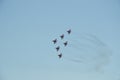 Aviation group `Swifts` on the MiG-29 demonstrates aerobatics at an Airshow Royalty Free Stock Photo