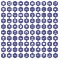 100 aviation icons hexagon purple Royalty Free Stock Photo