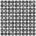 100 aviation icons set black circle