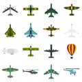 Aviation icons set, flat style