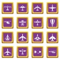 Aviation icons set purple