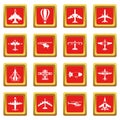 Aviation icons set red