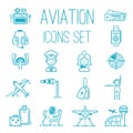 Aviation icons vector set airline graphic illustration. Flight airport transportation aviation icons passenger design