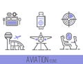 Aviation icons vector set airline outline graphic illustration flight airport transportation passenger design departure.