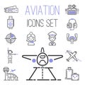 Aviation icons vector set airline outline graphic illustration flight airport transportation passenger design departure.