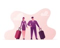 Aviation Insurance Concept. Pilot and Stewardess Characters with Luggage Prepare Flying on Airplane