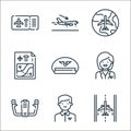 aviation line icons. linear set. quality vector line set such as runway, steward, steering wheel, stewardess, pilot, flight,