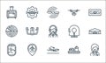 aviation line icons. linear set. quality vector line set such as stewardess, landing, airplane, baggage, pin, radar, safety, Royalty Free Stock Photo