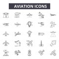 Aviation line icons for web and mobile design. Editable stroke signs. Aviation outline concept illustrations