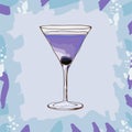 Aviation, low-alcohol cocktail illustration. Maraschino astringency, sourness of lemon and gin. Alcoholic classic bar drink hand