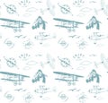 Aviation pattern blue seamless monogram retro vintage