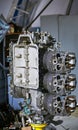 Aviation six-cylinder boxer engine air cooling shot for repair. Royalty Free Stock Photo