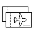 Aviation tickets thin line icon. Avia tickets vector illustration isolated on white. Plane ticket outline style design Royalty Free Stock Photo