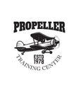 Aviation training center emblem template with retro airplane. Design element for logo, label, emblem, sign.