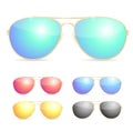 Aviator Colorful Sunglasses Set. Vector