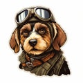 Aviator Dog Stickers: Photorealistic Compositions With Cartoon Realism Royalty Free Stock Photo