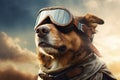 Aviator Pup Dog Pilot in Flight Jacket and Sunglasses with a View. AI