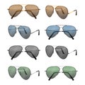 Aviator sunglasses isolated on white. Dark brown reflective lense Royalty Free Stock Photo